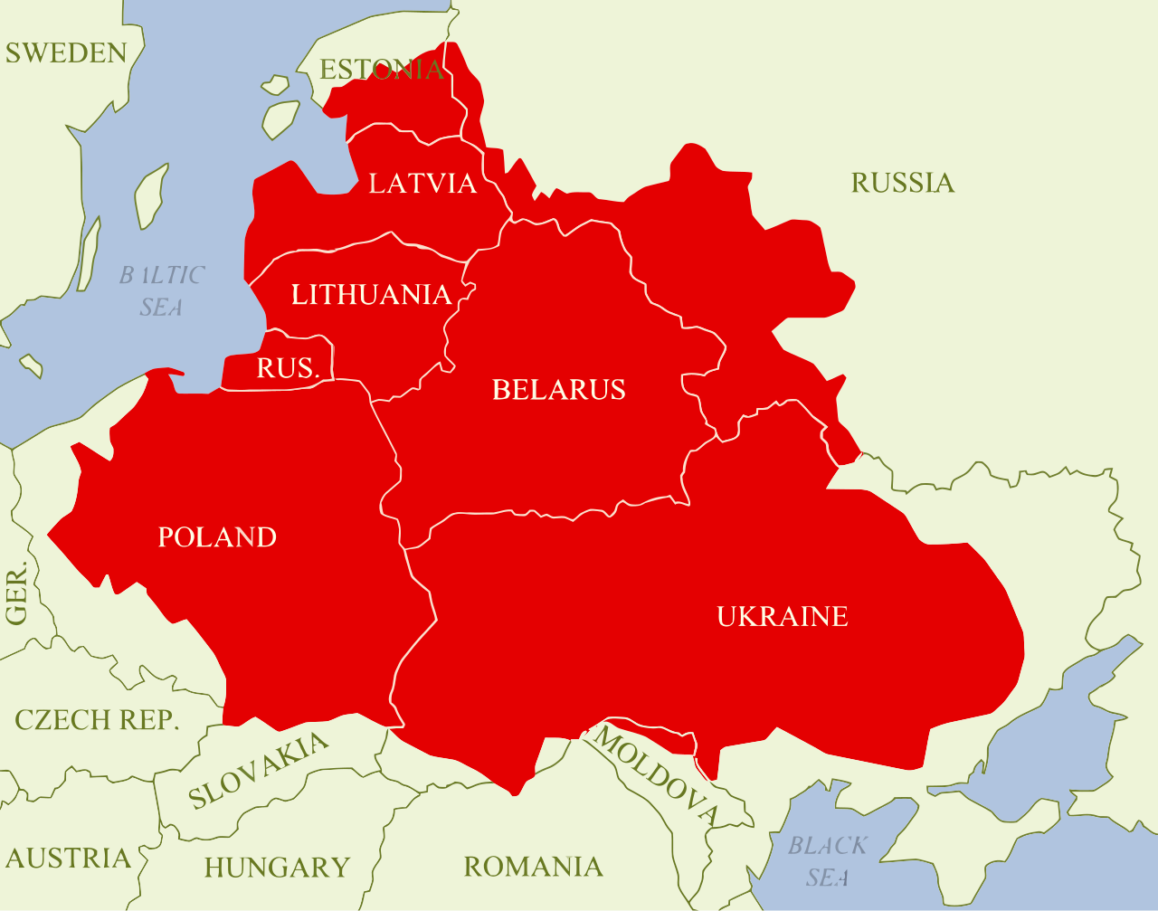 Map of the Polish-Lithuanian Commonwealth at its greatest extent in 1619