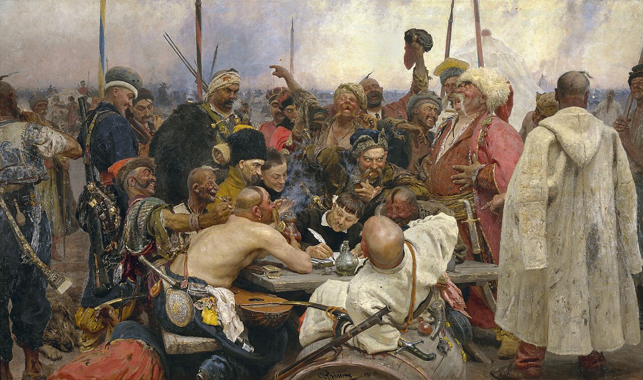 Painting: Reply of the Zaporozhian Cossacks by Ilya Repin (date unknown, oil\non canvas)
