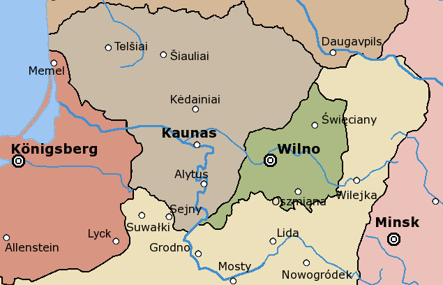 Map showing the carving of Lithuania