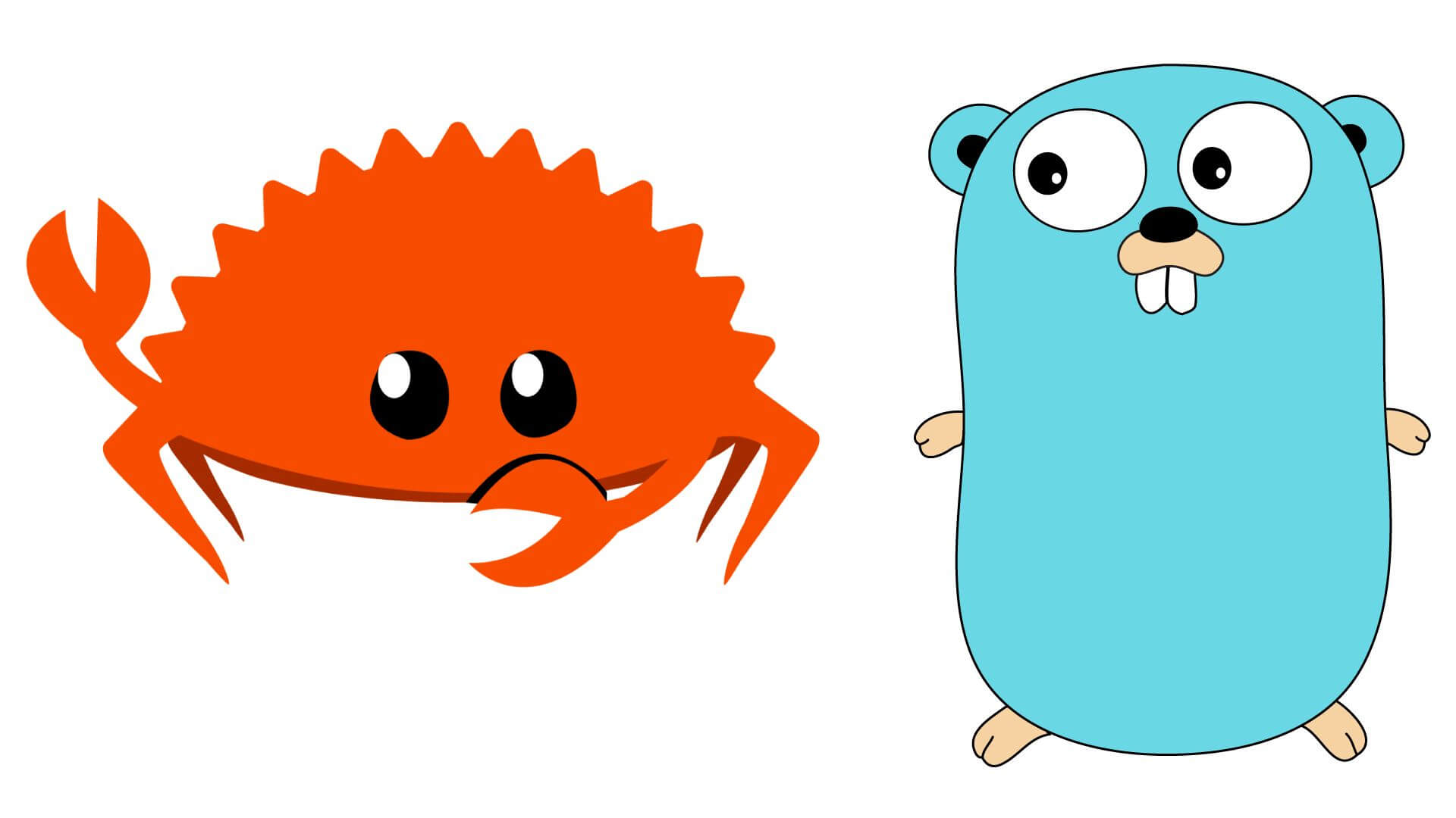 Rust mascot and Go’s Gopher